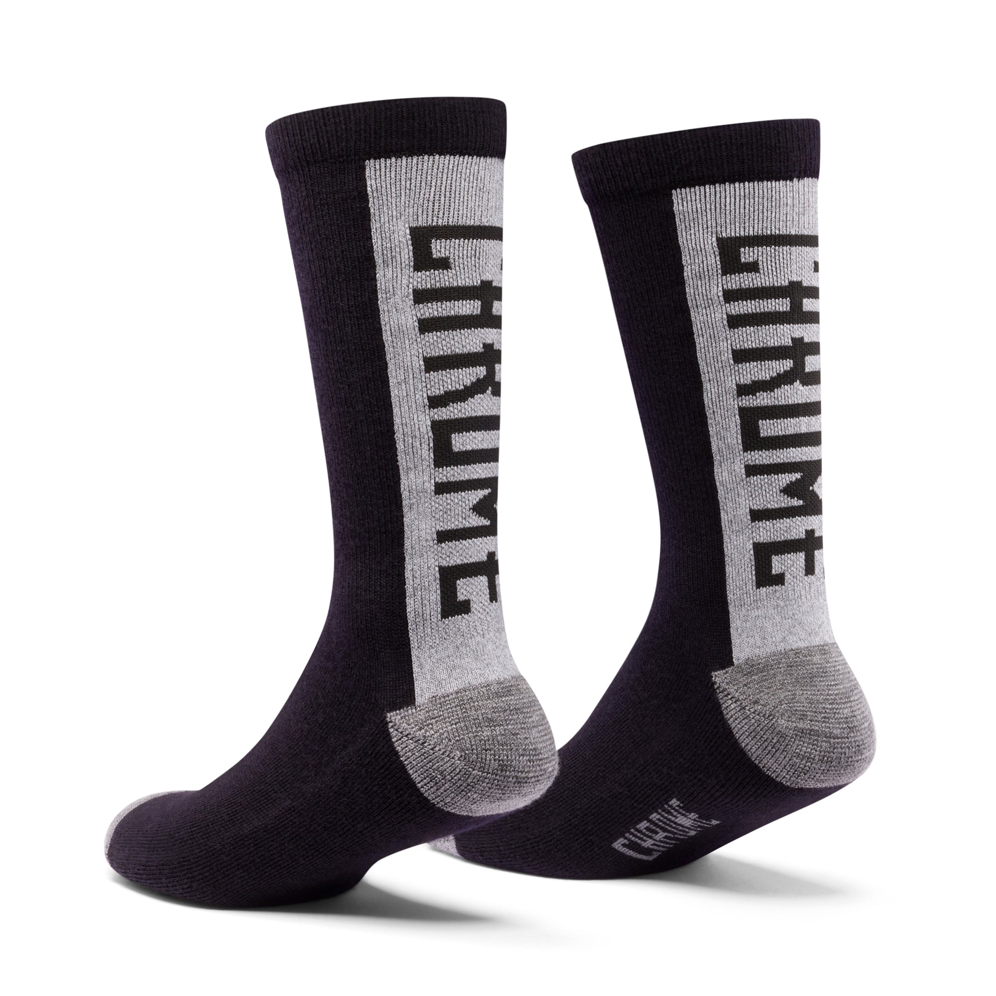 Merino Crew socks in black reflective with logo back view #color_black reflective