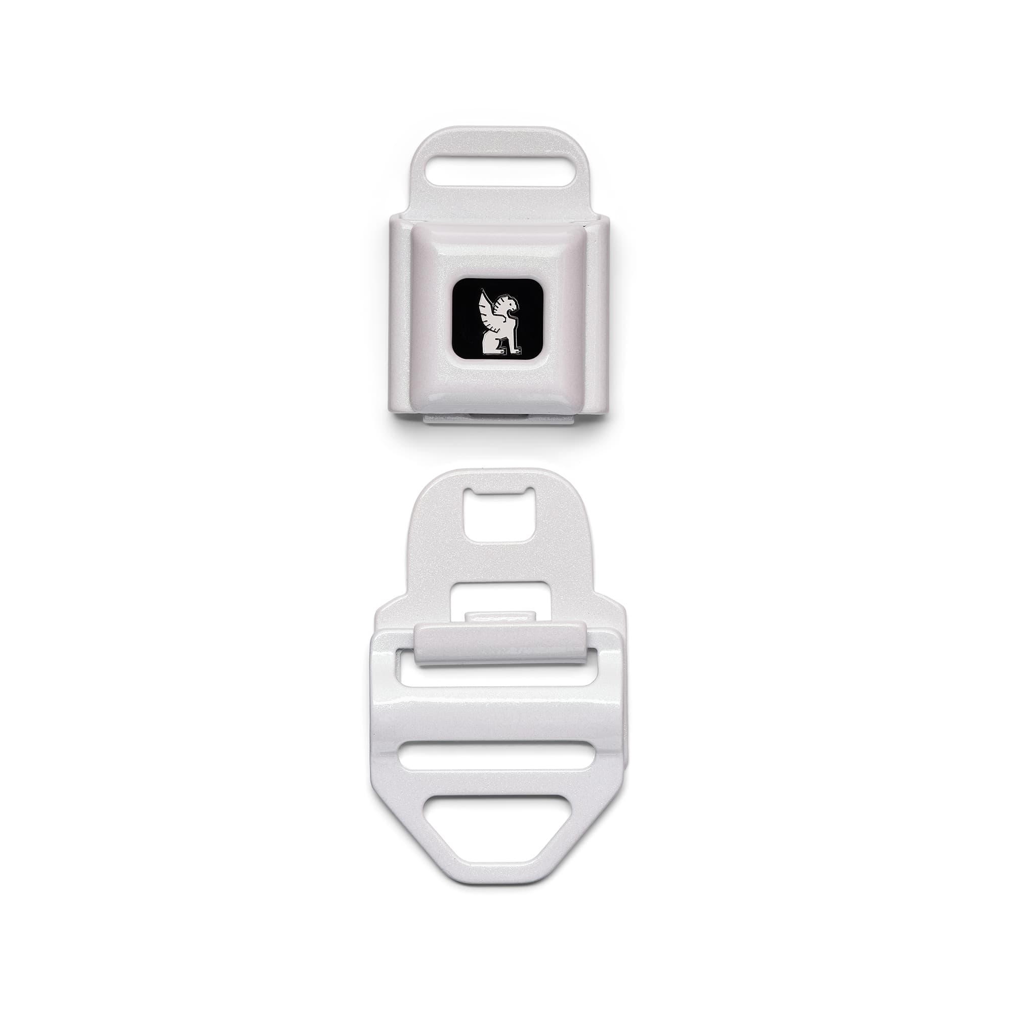 Medium iconic buckle in white pearl open #color_white pearl